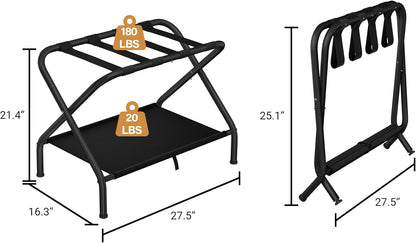 david yurman luggage rack Travel Essential Folding Luggage Rack – Sturdy, Easy Assembly, Adjustable Legs, Extra Shelf