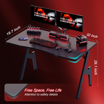 Gaming Desk for Gamers - Large Ergonomic PC Table, Carbon Fiber Surface, Sturdy Steel Frame, Headphone Hook, Cup Holder, Cable Management