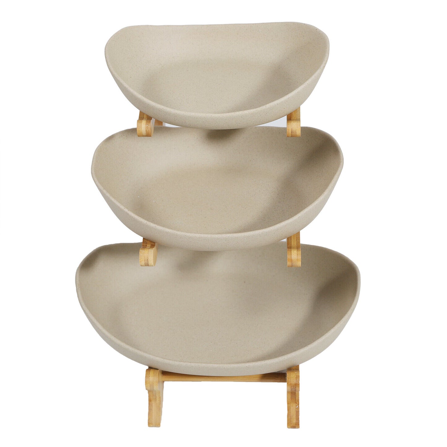 3-Tier Fruit Tray Storage Rack – Bamboo & Ceramic Stand for Snacks, Candy, Sushi – Elegant Display for Home, Parties, Weddings & More (White/Brown)