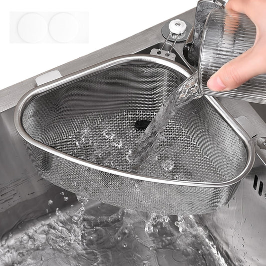Stainless Steel Sink Strainer Basket – Triangle Drain Rack, Kitchen Food Filter | Easy Clean, Prevent Clogs, TikTok Kitchen Hack for Mess-Free Cooking