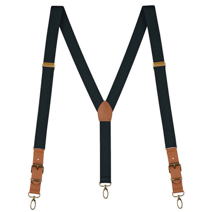 Men'S Suspenders Y Back Adjustable Leather Elastic Y-Shaped Hooks Pants Braces