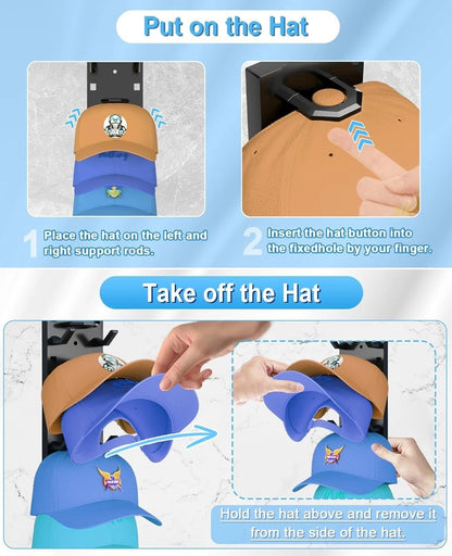 2 Pack Wall Mounted Hat Organizer for up to 18 Baseball Caps, Black