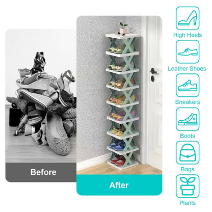 9-Tier Space-Saving Shoe Rack Organizer - Narrow Adjustable DIY Shoe Shelf for Entryway, Closet, or Bedroom, Easy Tool-Free Assembly, Modern Design