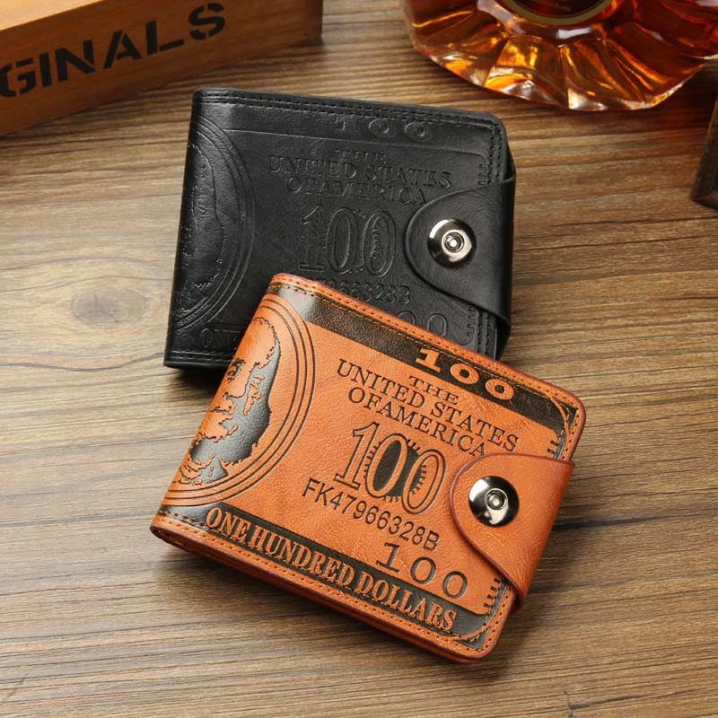 Men'S US 100 Dollar Bill Leather Wallets Bifold Photo Card Holder Handbag Clutch