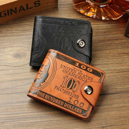 Men'S US 100 Dollar Bill Leather Wallets Bifold Photo Card Holder Handbag Clutch