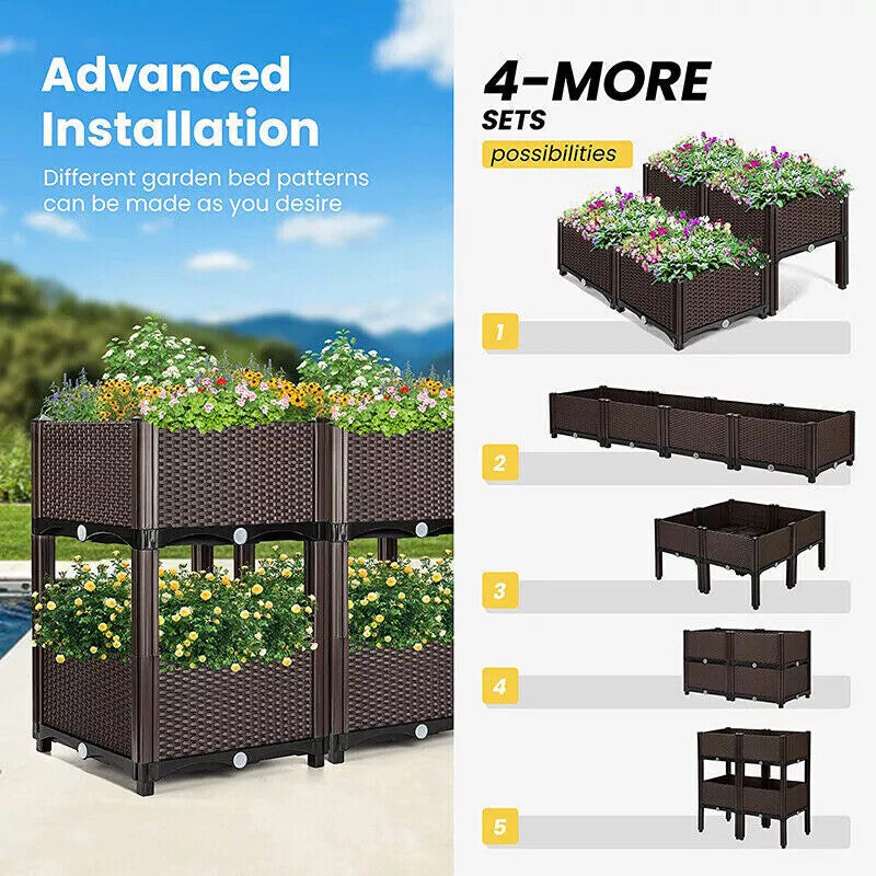 2X Elevated Rectangular Raised Garden Bed Flower Vegetable Grow Planter Care Box