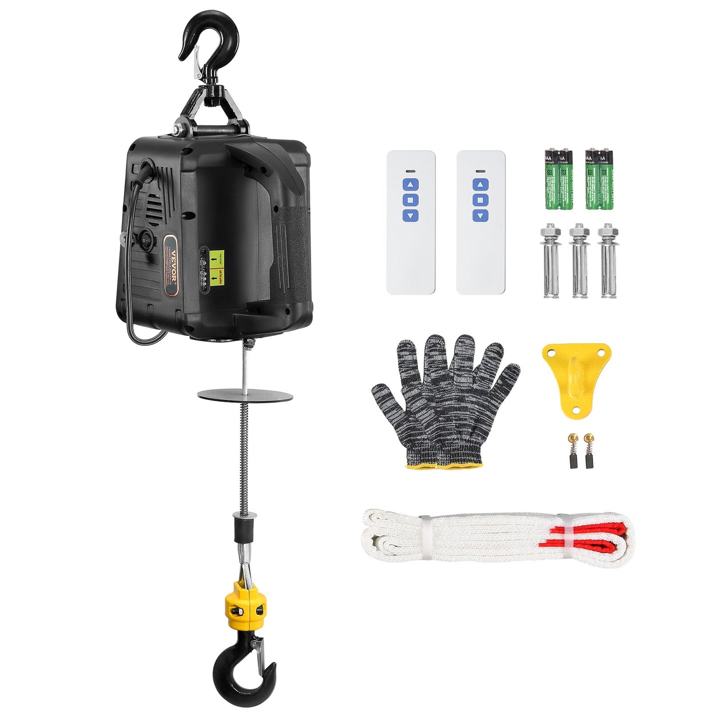 Portable Electric Hoist Winch Crane 1500W - 1100 lbs Capacity, 200ft Wireless & 19ft Wired Remote, Aerospace-Grade Steel Cable, High-Speed Lifting