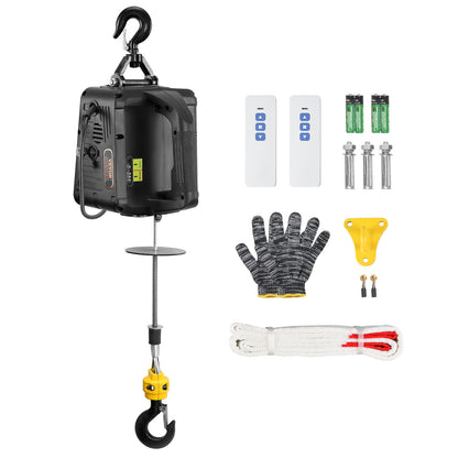 Portable Electric Hoist Winch Crane 1500W - 1100 lbs Capacity, 200ft Wireless & 19ft Wired Remote, Aerospace-Grade Steel Cable, High-Speed Lifting