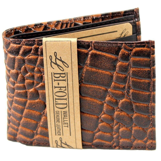 Men's Leather Bifold Wallet | Alligator Crocodile Print Window ID Credit Card Holder | Luxury Slim Wallet for Gift, Travel, Daily Use