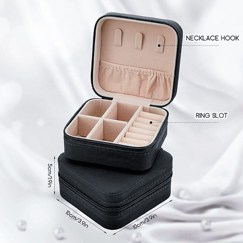 Black Jewelry Travel Case Box – Ring, Earring & Necklace Organizer for Women – Faux Leather, Compact & Stylish for Gift Giving, Storage & Display