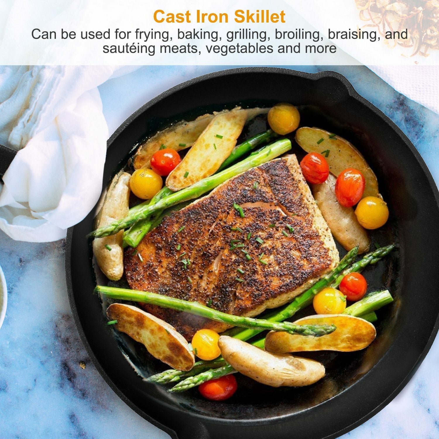 3PCS Cast Iron Skillet Set 6" 8" 10" Heavy Duty Pre-Seasoned Frying Pan Cookware