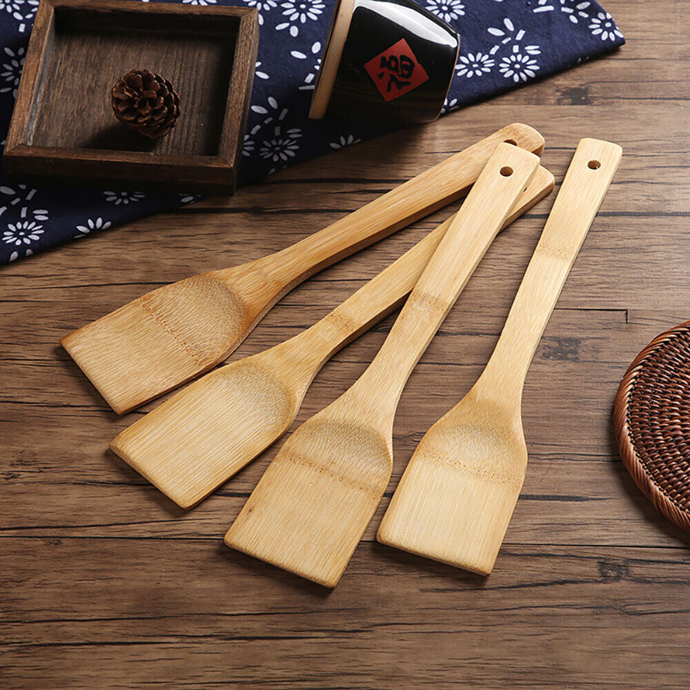 Aesthetic Kitchen Bamboo Wooden Utensils – Set of 2/4/6 Eco-Friendly Spatula, Spoon & Cooking Tools for Home Chefs & Meal Prep