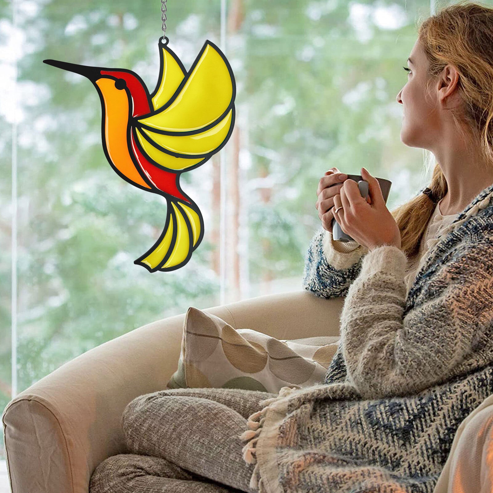 Hummingbird Suncatcher Stained Alloy Birds Garden Hanging Pendant Home Art Decor