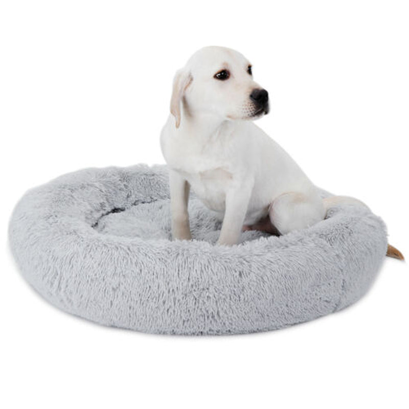 Donut Plush Dog Cat Bed, Self-Warming Faux Fur, Calming Pet Bed for Puppy & Kitty, Machine Washable, Anti-Anxiety, Cozy Nest for Better Sleep Comfort