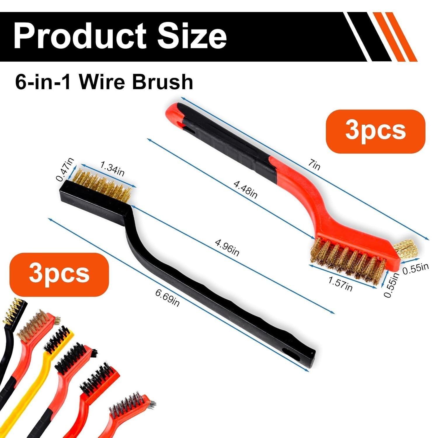 6 Pcs Wire Brushes Set Stainless Steel/Brass/Ny