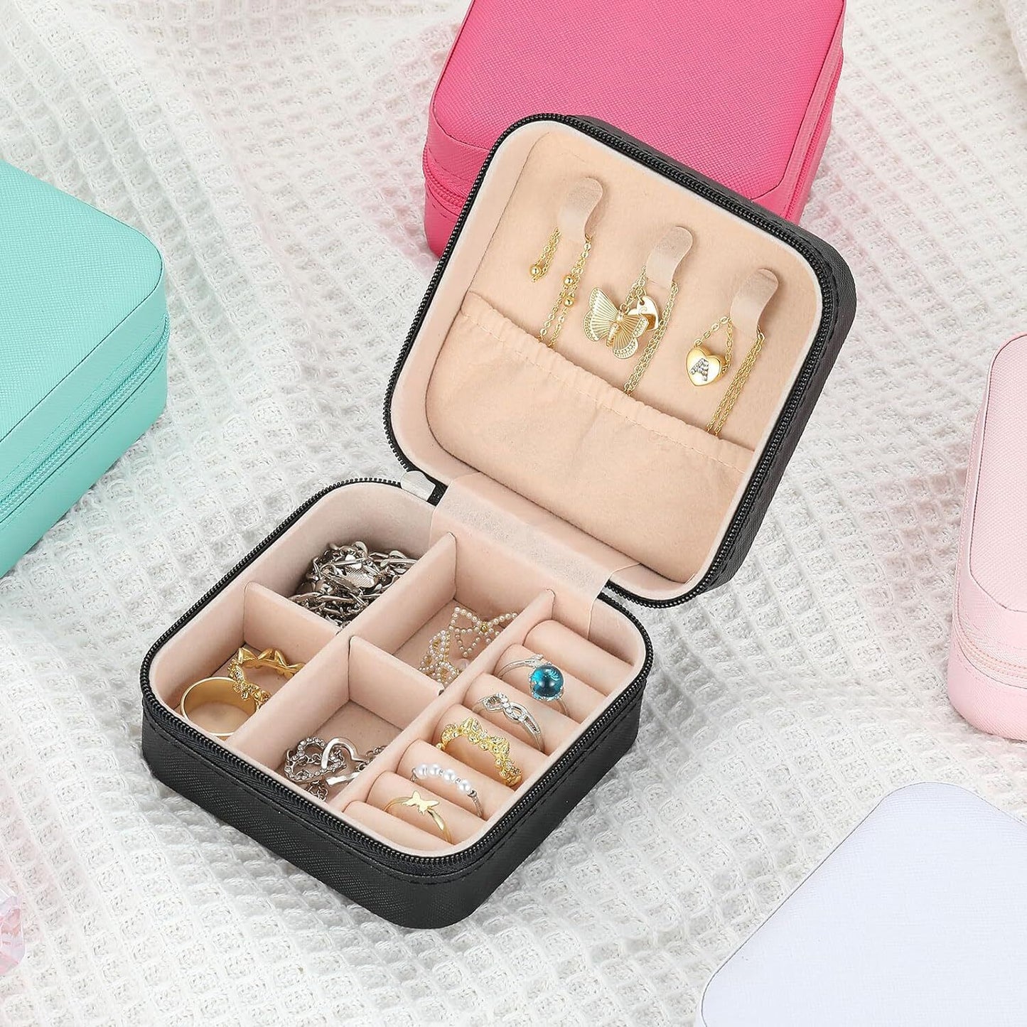 charm box Mini Travel Jewelry Box for Women – Compact Organizer for Rings, Earrings & Necklaces – Gift for Her