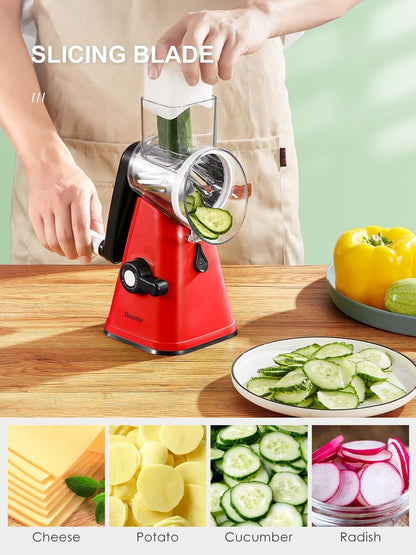 Rotary Cheese Grater with 3 Blades with Handle Kitchen Mandoline Vegetable Slicer