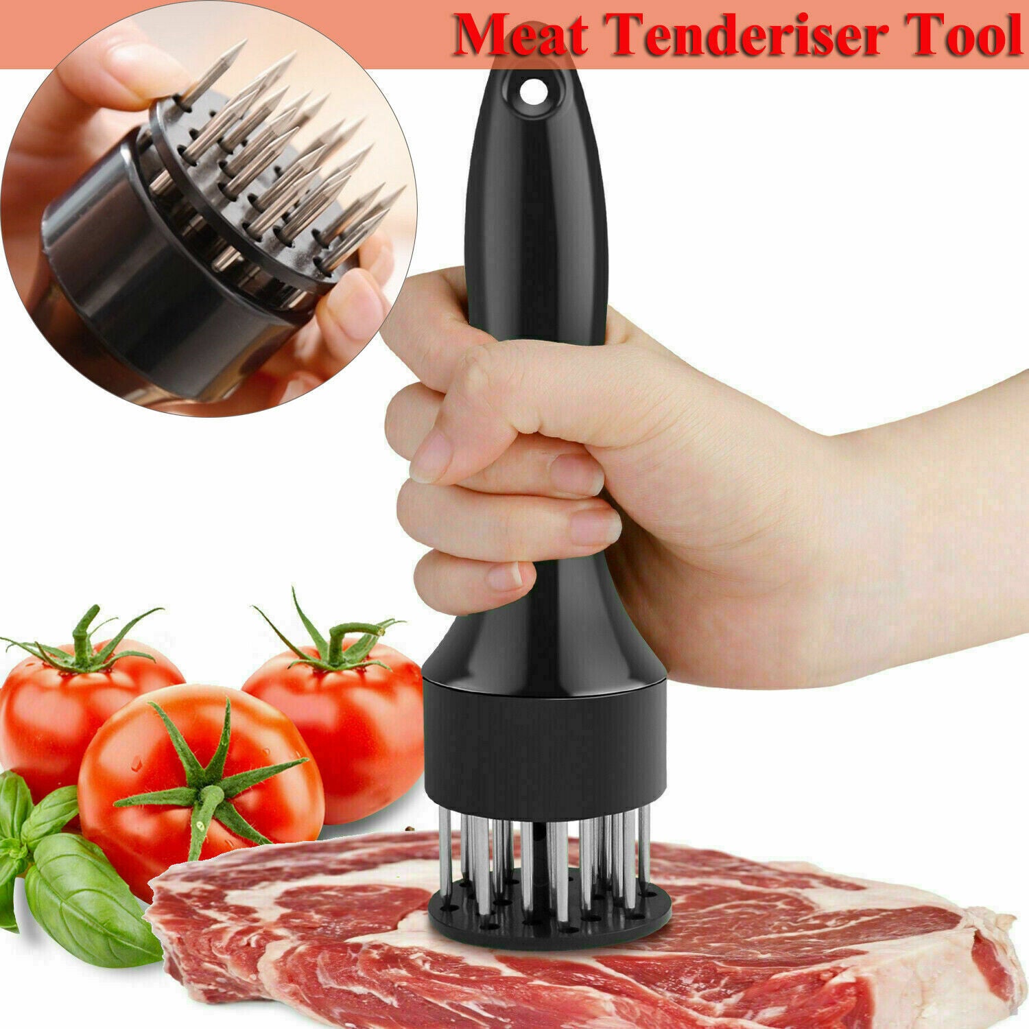 Meat Tenderizer Tool 21-Pin Stainless Steel Blades - Tender & Juicy Meat, Quick Marinade, Safe Cover, Easy to Use & Clean for Beef, Chicken, 