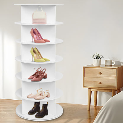 7-Tier Rotating Shoe Rack Tower 360° Spinning Shoe Display Carousel White