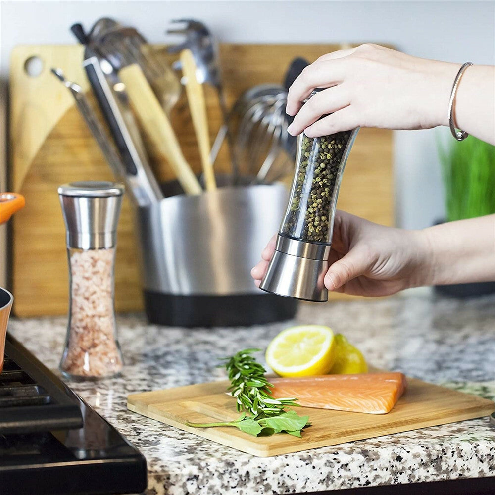 Premium Stainless Steel Salt and Pepper Grinder Shaker Mill Vintage Glass Bottle