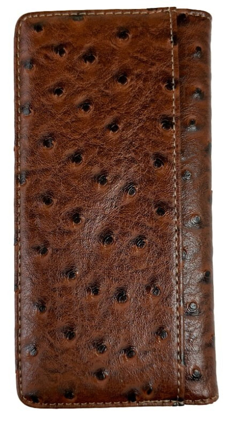 Longhorn Men Wallet Western Bifold Check Book Style W011-30 Ostrich Brown