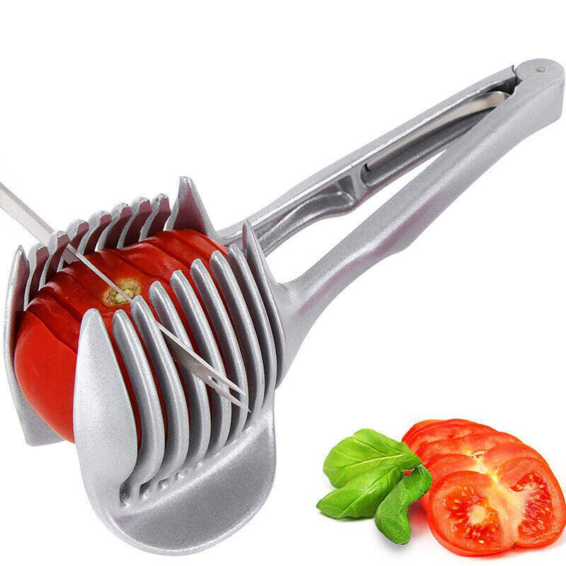 Tomato Onion Lemon Slicer Clip - Multi-Purpose Fruit & Veggie Holder | Food-Grade Stainless Steel Cutter Guide for Safe, Easy, Precise Kitchen Use