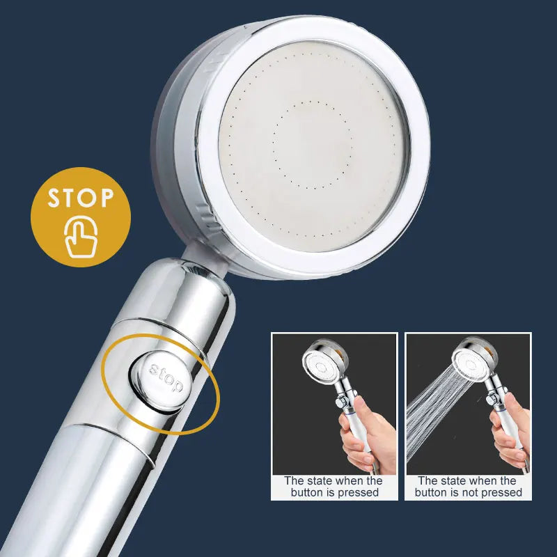 High Pressure Turbo Shower Head 360° Rotated Powerful Water Saving Hand Spray