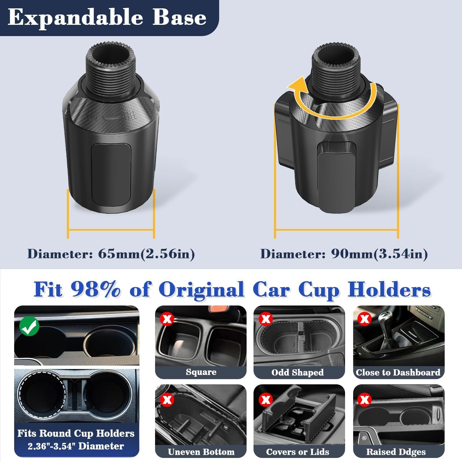 Adjustable Car Cup Holder Extender Dual Tray for Food Drinks Universal Use