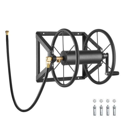 Wall Mounted Garden Hose Reel 200Ft 5/8 in Manual Hose Winder Brass Fitting