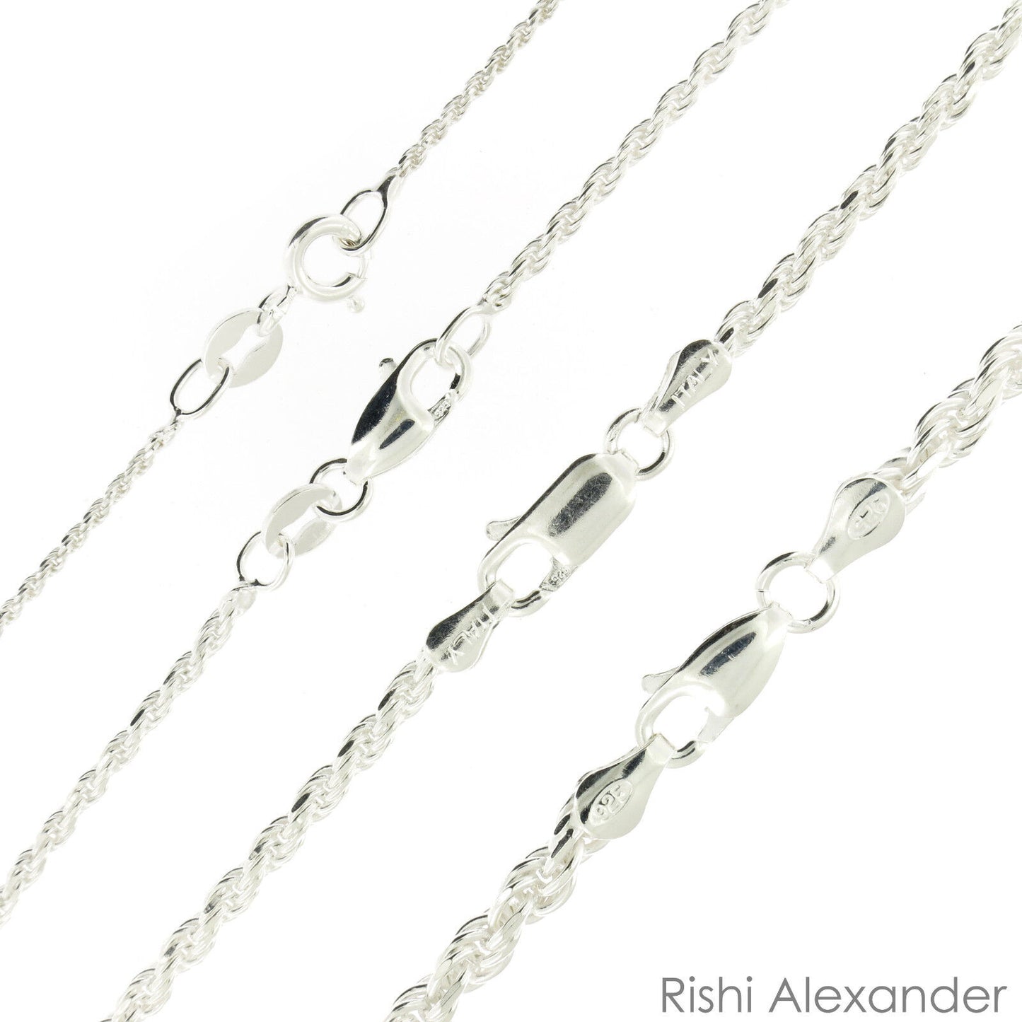 925 Sterling Silver Diamond Cut Rope Chain Necklace .925 Italy All Sizes