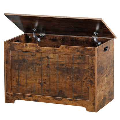 Lift Top Entryway Storage Chest 2 Safety Hinge Wooden Toy Box Bench, Brown
