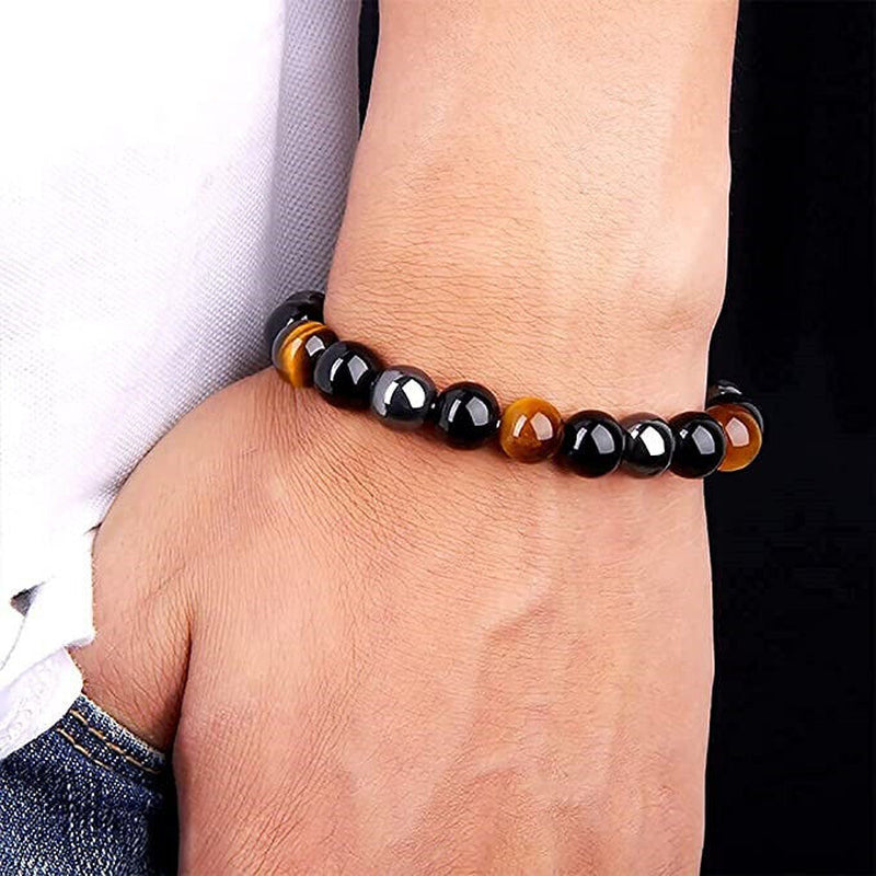 Energy Healing Stretch Bracelet Natural Stone Hematite Tiger Eye for Men Women