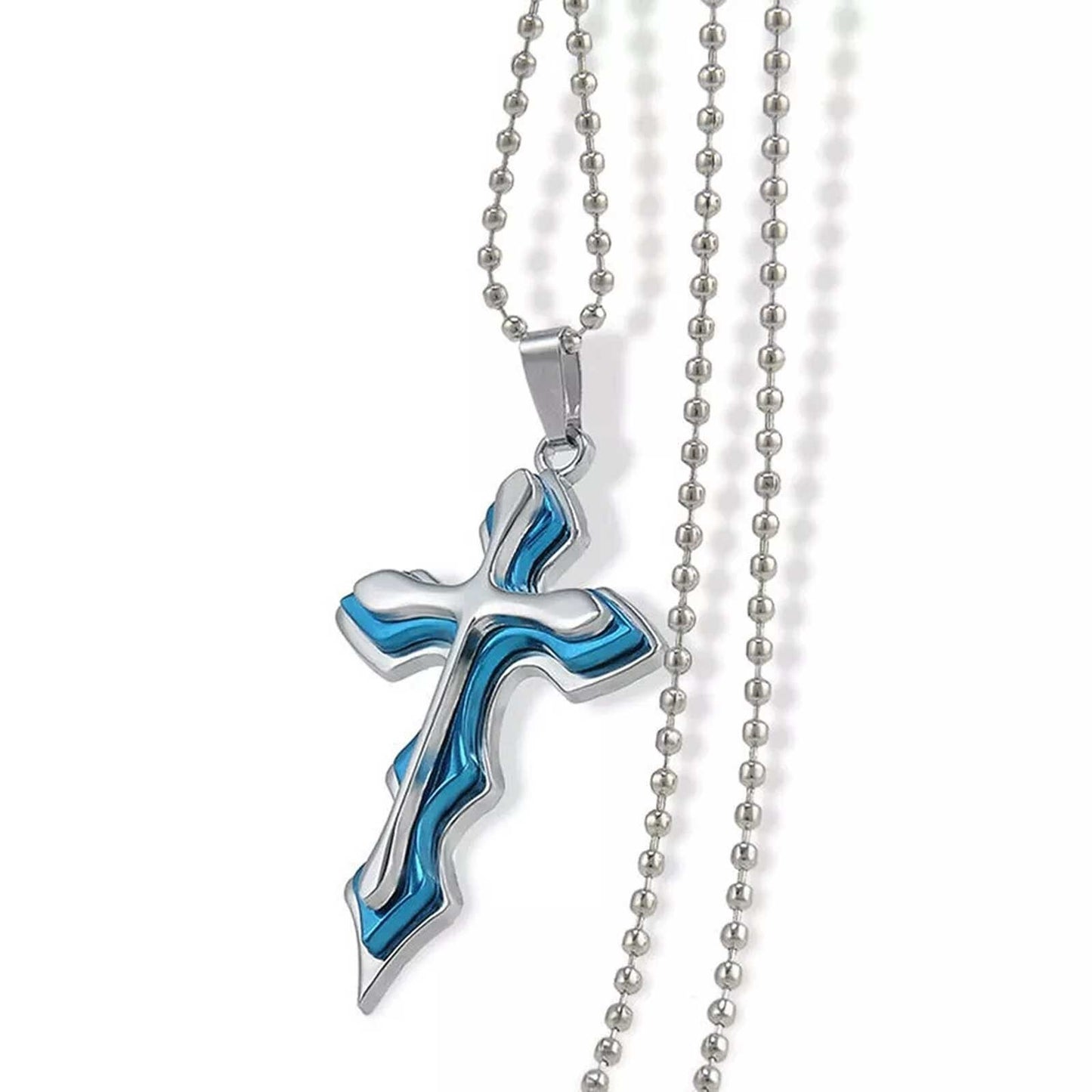 Cross Pendant Necklace Silver Stainless Steel Unisex'S Chain Crucifix Men Women
