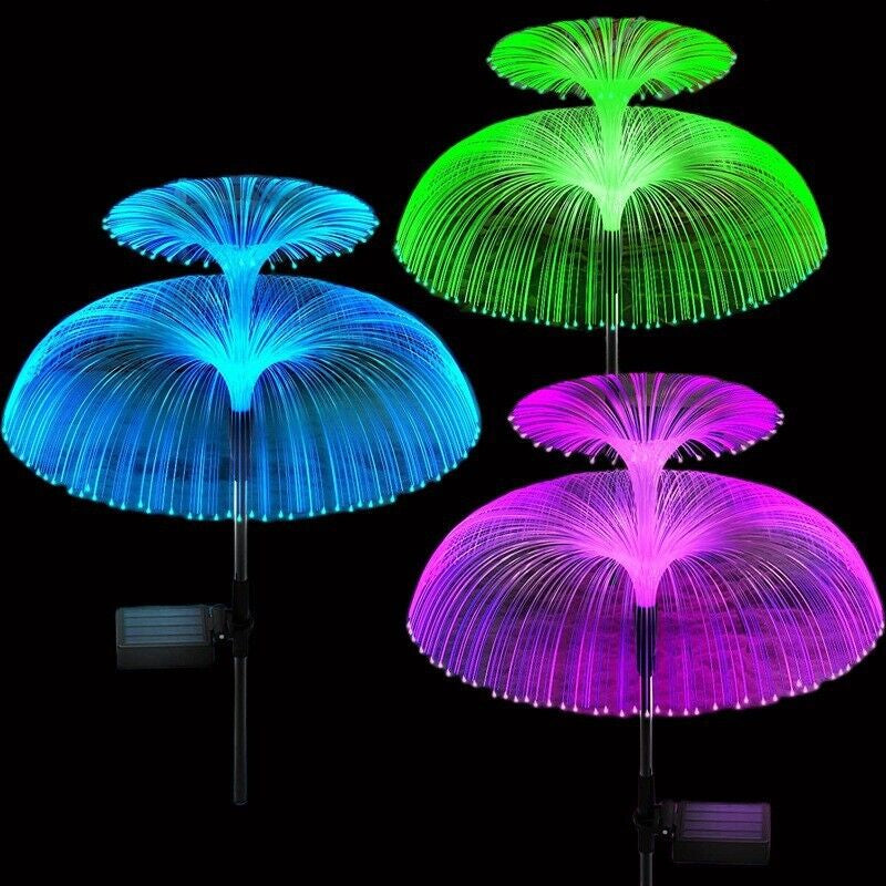 fiber optic lamp, Solar Yard Lights Outdoor - 7 Color Changing Jellyfish Lights, IP65 Waterproof, Fiber Optic Firework Design, Auto On/Off, No Wiring