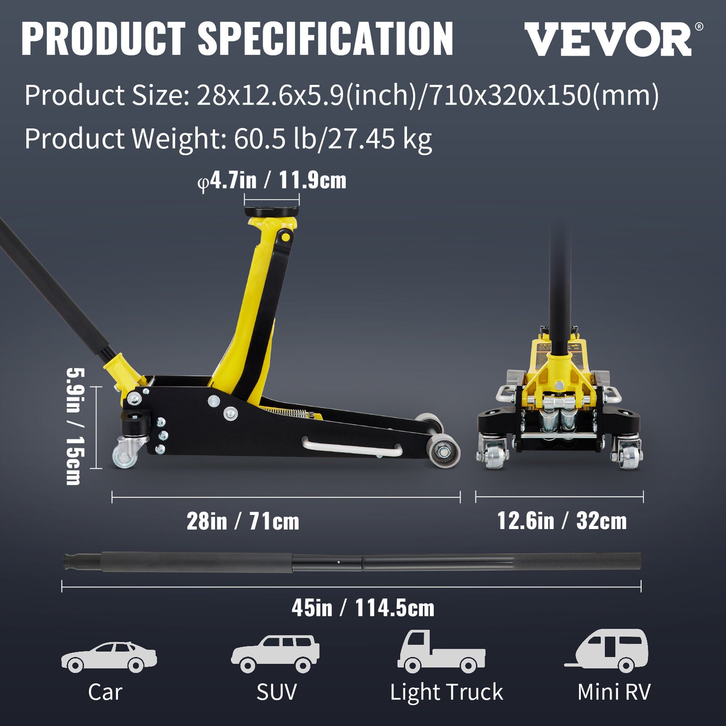 VEVOR Low Profile Floor Jack 2.5T Aluminum Steel Racing Floor Jack W/Dual Piston