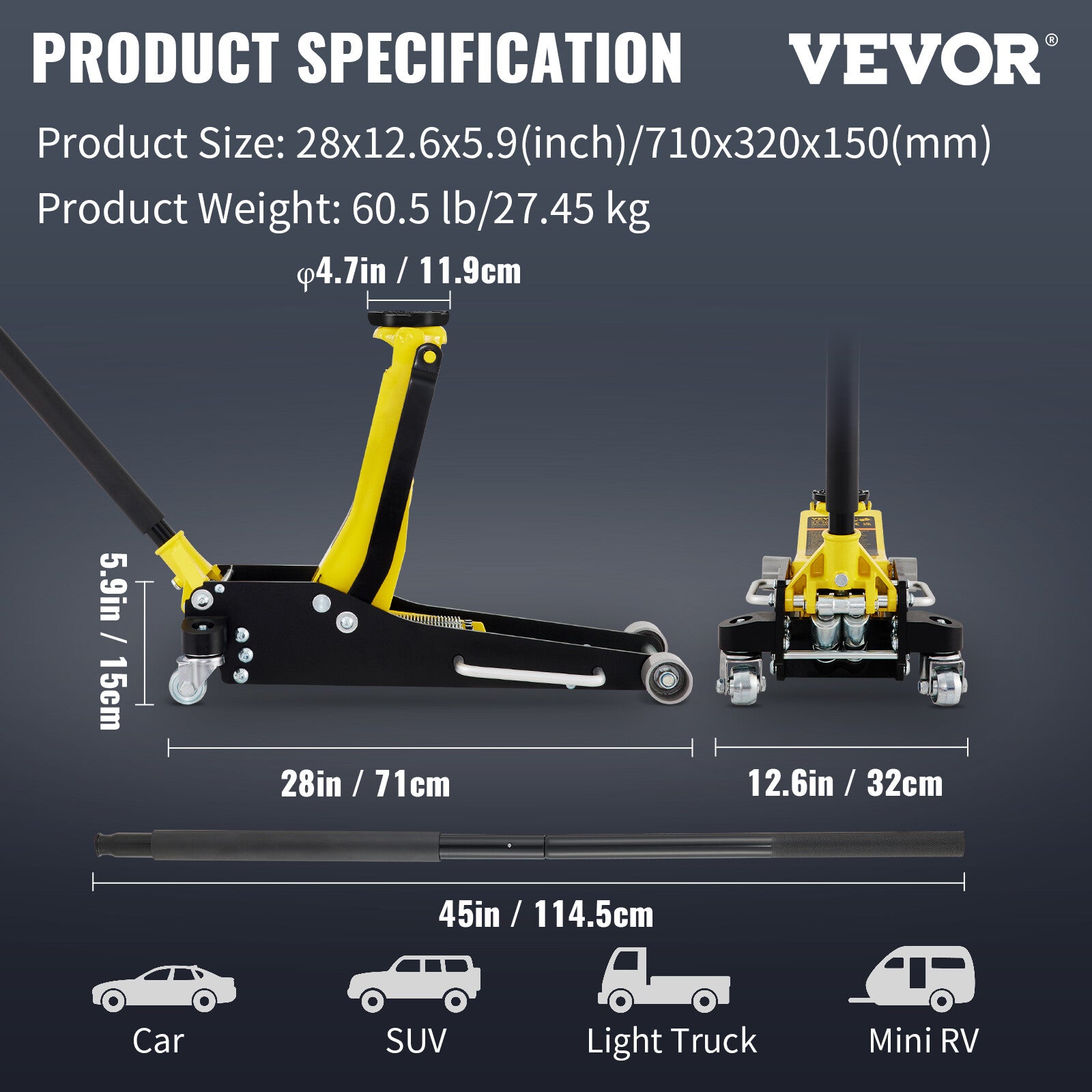 VEVOR Low Profile Floor Jack 2.5T Aluminum Steel Racing Floor Jack W/Dual Piston
