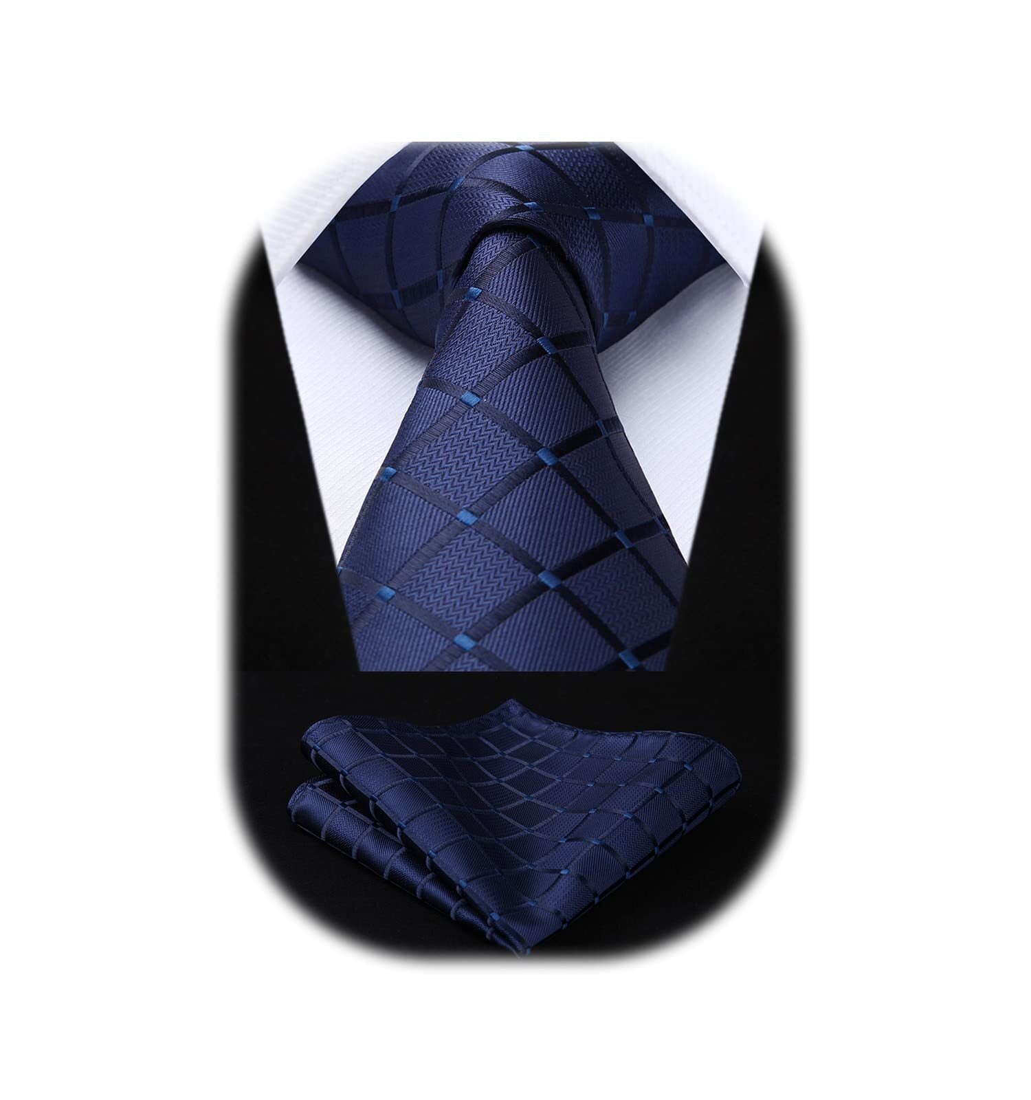 Ties for Men Silk Extra Long Tie and Pocket Square Classic Plaid Checkered 63 In