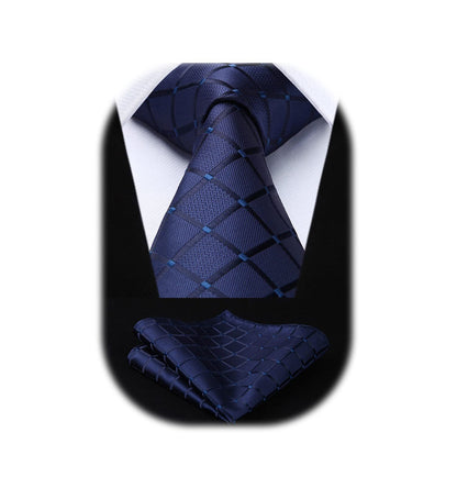 Ties for Men Silk Extra Long Tie and Pocket Square Classic Plaid Checkered 63 In