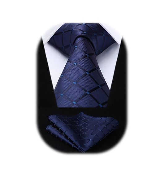 Ties for Men Silk Extra Long Tie and Pocket Square Classic Plaid Checkered 63 In