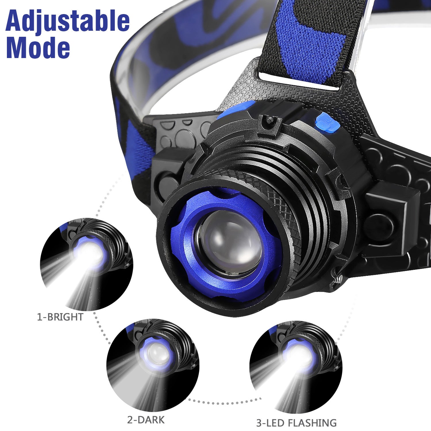 Tactical Headlight Rechargeable LED Headlamp+Batt+