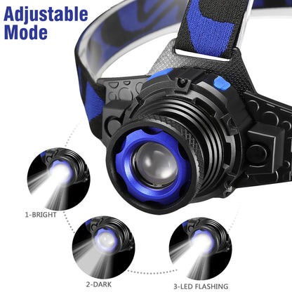 Tactical Headlight Rechargeable LED Headlamp+Batt+