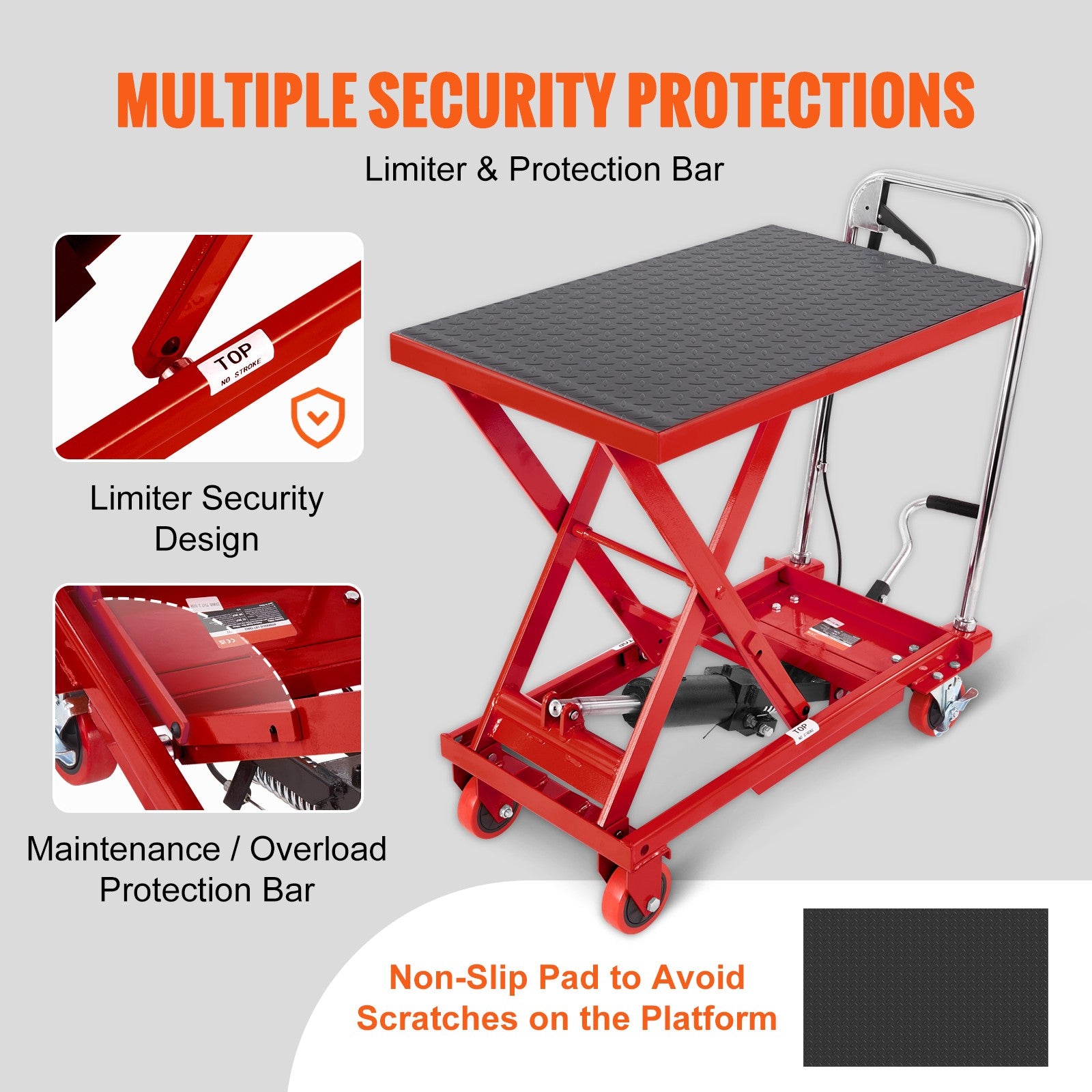Hydraulic Lift Table Cart 500 Lbs Manual Scissor Lift Table 28.5" Red