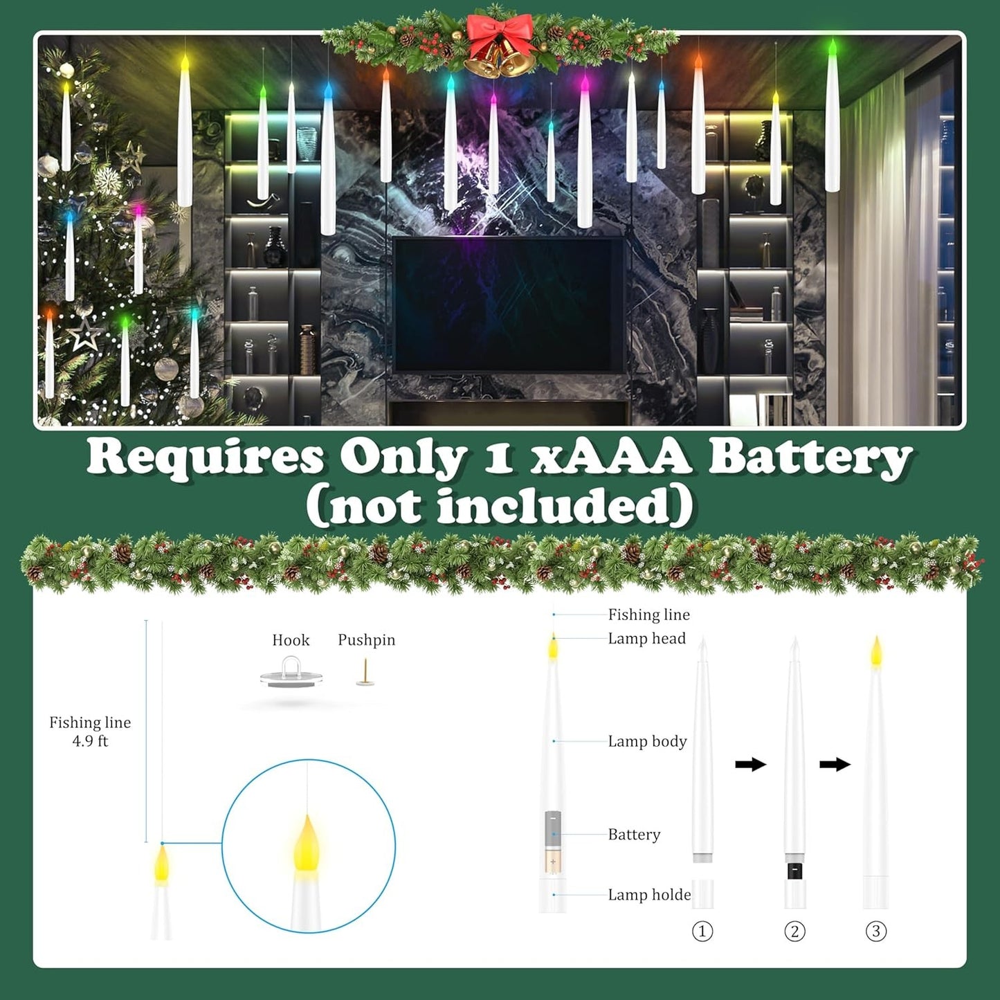 Color Changing Floating Candles with Magic Wand Remote, Holiday Decorations Magi