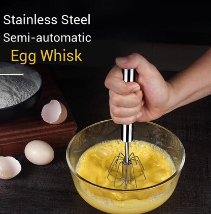 Semi-Automatic Egg Whisk - Stainless Steel Hand Push Beater, Blender Mixer Whip