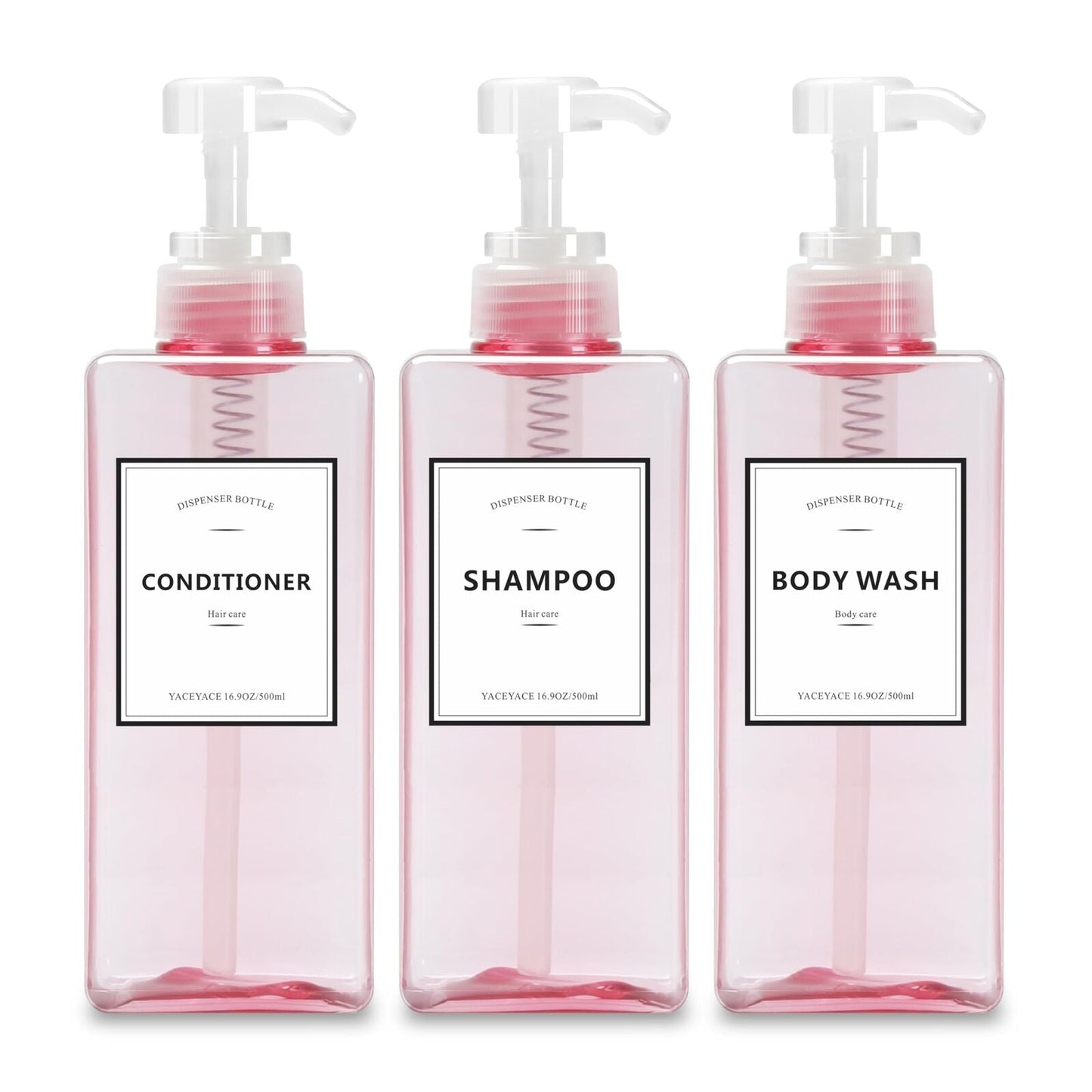 Shampoo Bottles Pink Shampoo and Conditioner 16.9Oz Set of 3 Pink Clear Empty with Pump Dispenser