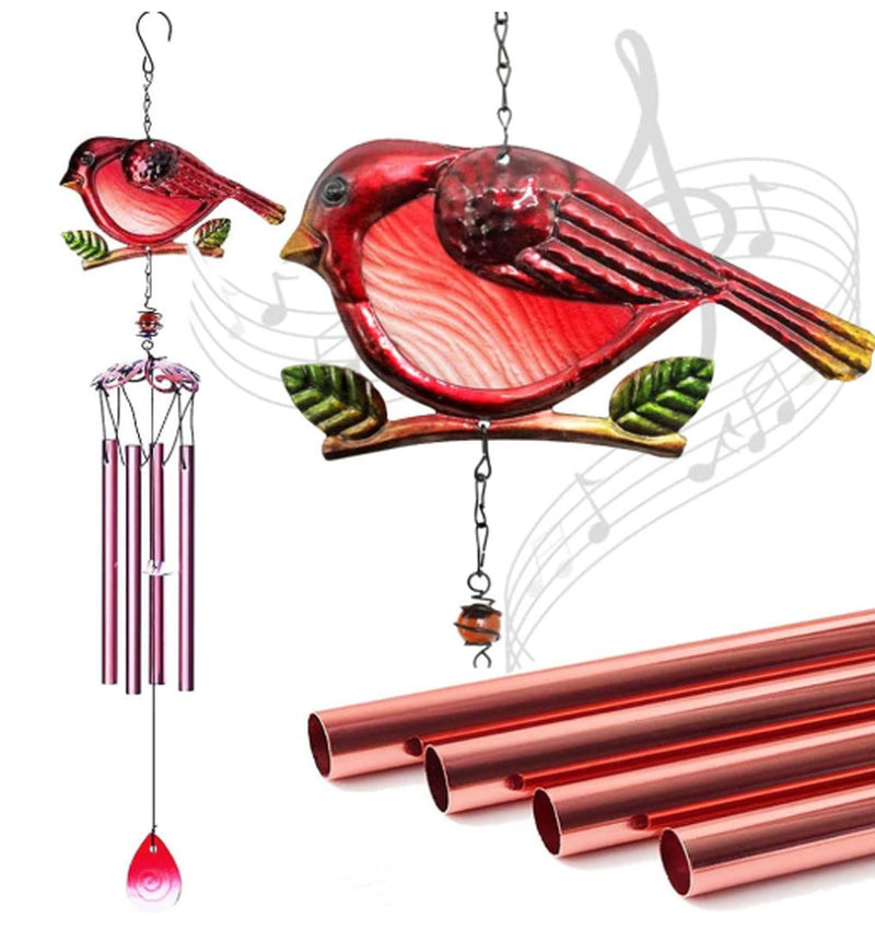 Unique Cardinal Wind Chimes with Crystal Beads – Soothing Sound & Decorative Gift for Mom, Wife, Daughter, Perfect for Gardens, Patios & Occasions