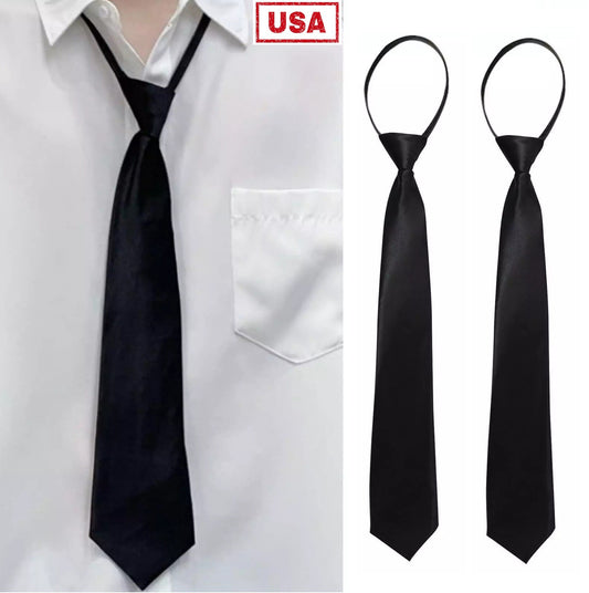 3× Men'S Black Pretied Necktie Men Adjustable Office Zipper Neck Tie Gifts USA
