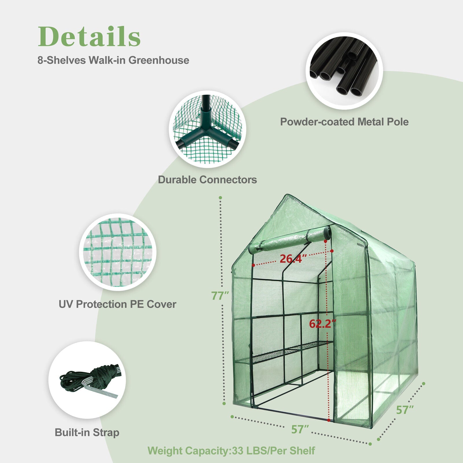 TikTok Trending! Mini Walk-In Greenhouse - 8 Shelves, 3 Tiers for Plants, Weather-Resistant, Portable, Breathable, Sturdy & Perfect for Small Spaces