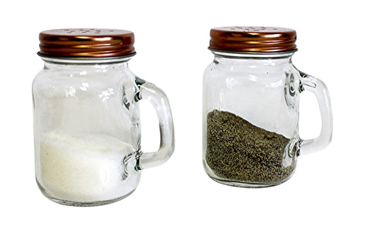 Retro Mason Jar Salt & Pepper Shaker Set – Clear Glass W/ Steel Lids, 3.25"