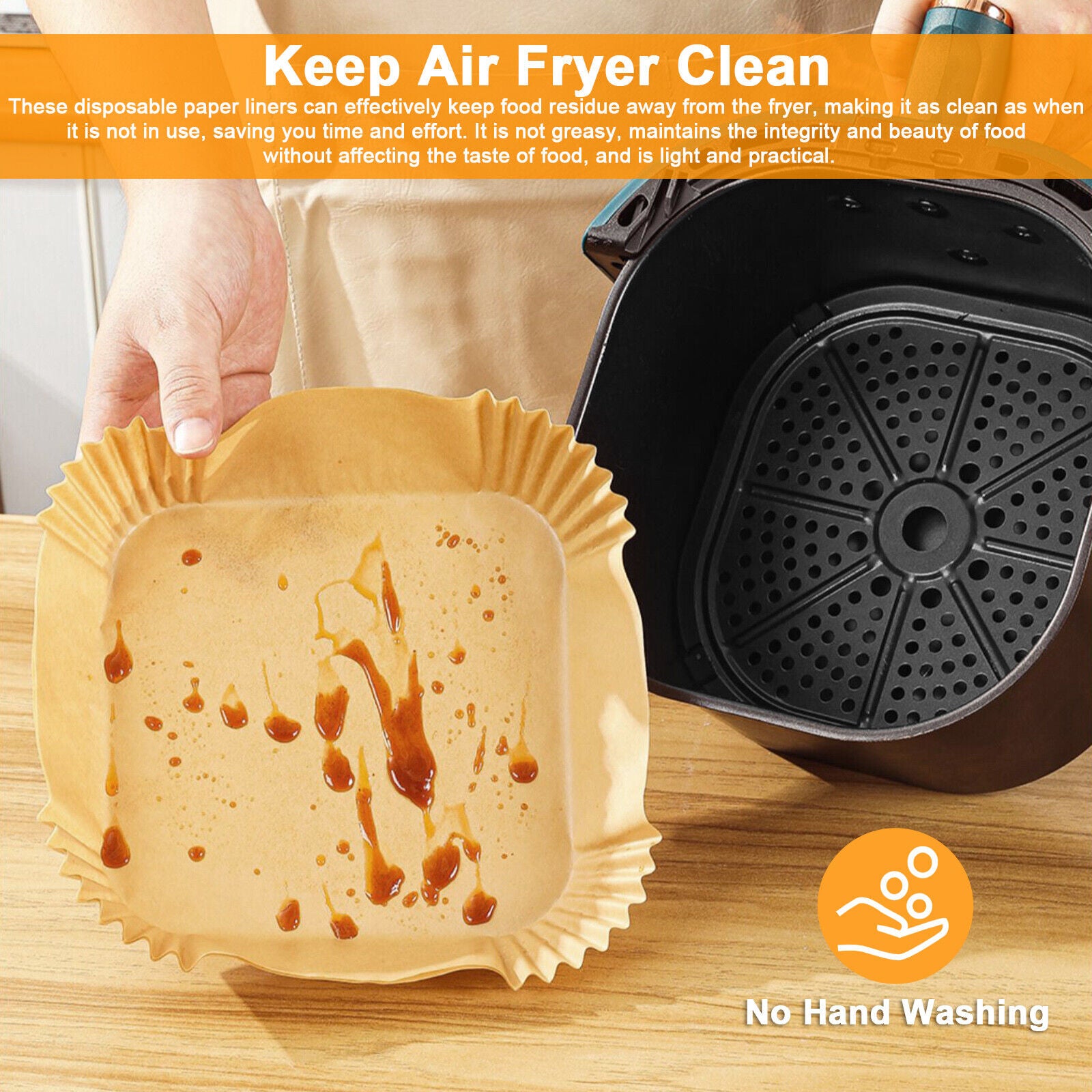 100Pcs Air Fryer Liner Disposable Paper Non-Stick for Food Oven Baking Microwave